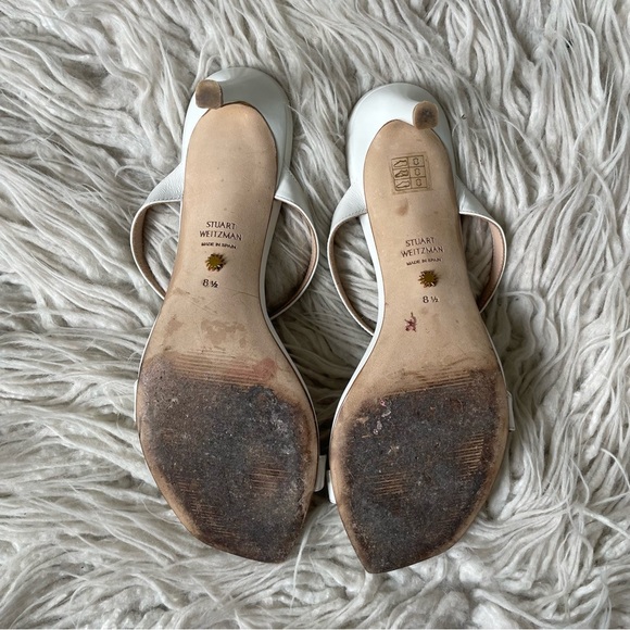 Stuart Weitzman Aleena White Leather Square Toe 75mm Heeled Mule Sandals Sz 8.5 - Picture 8 of 10